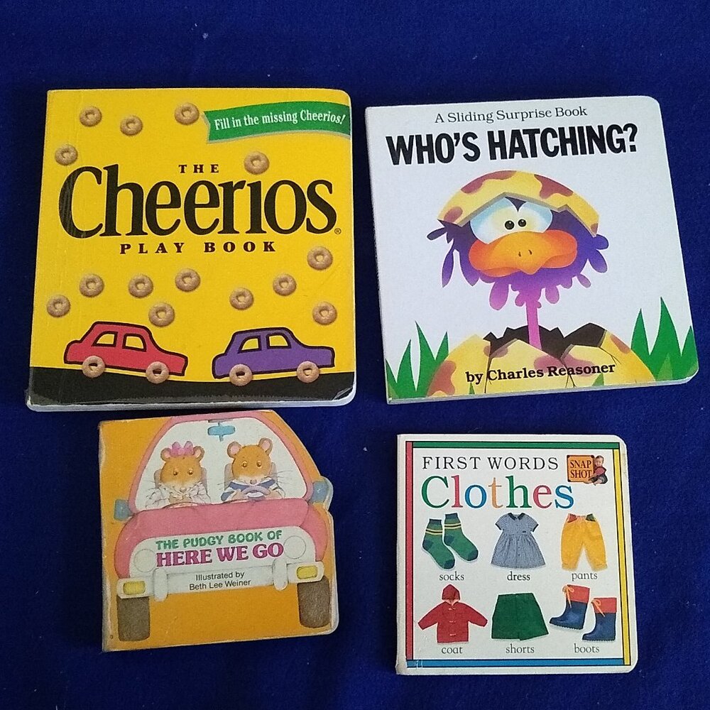 Here we Go, First Words Clothes, The Cherrios Play Book , Who's Hatching? x 4